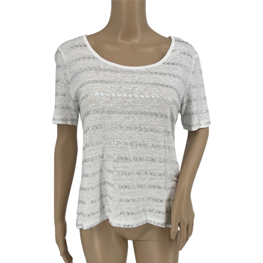 Artisan NY hi lo linen top small white silver elephants short sleeve